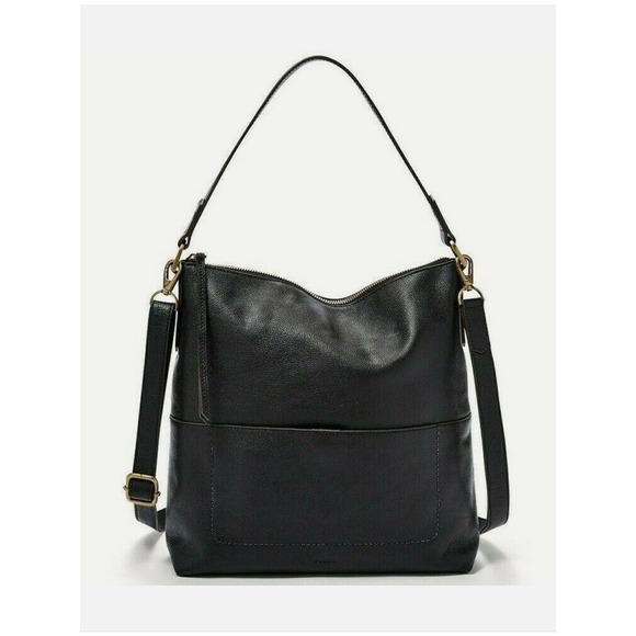 Fossil Amelia Hobo‎ Crossbody Shoulder Bag Black Leather Retail $238 - Picture 1 of 4